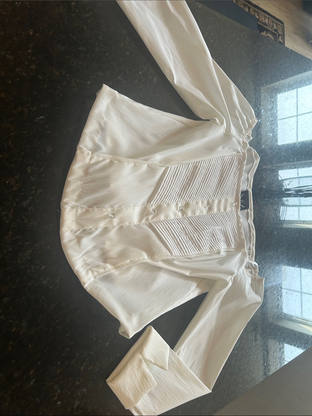 Cream Pintuck Button-Front Chemise Blouse